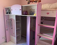  Kinderhochbett  80x190 mit Kleiderschrank Schreibtisch und Treppe 